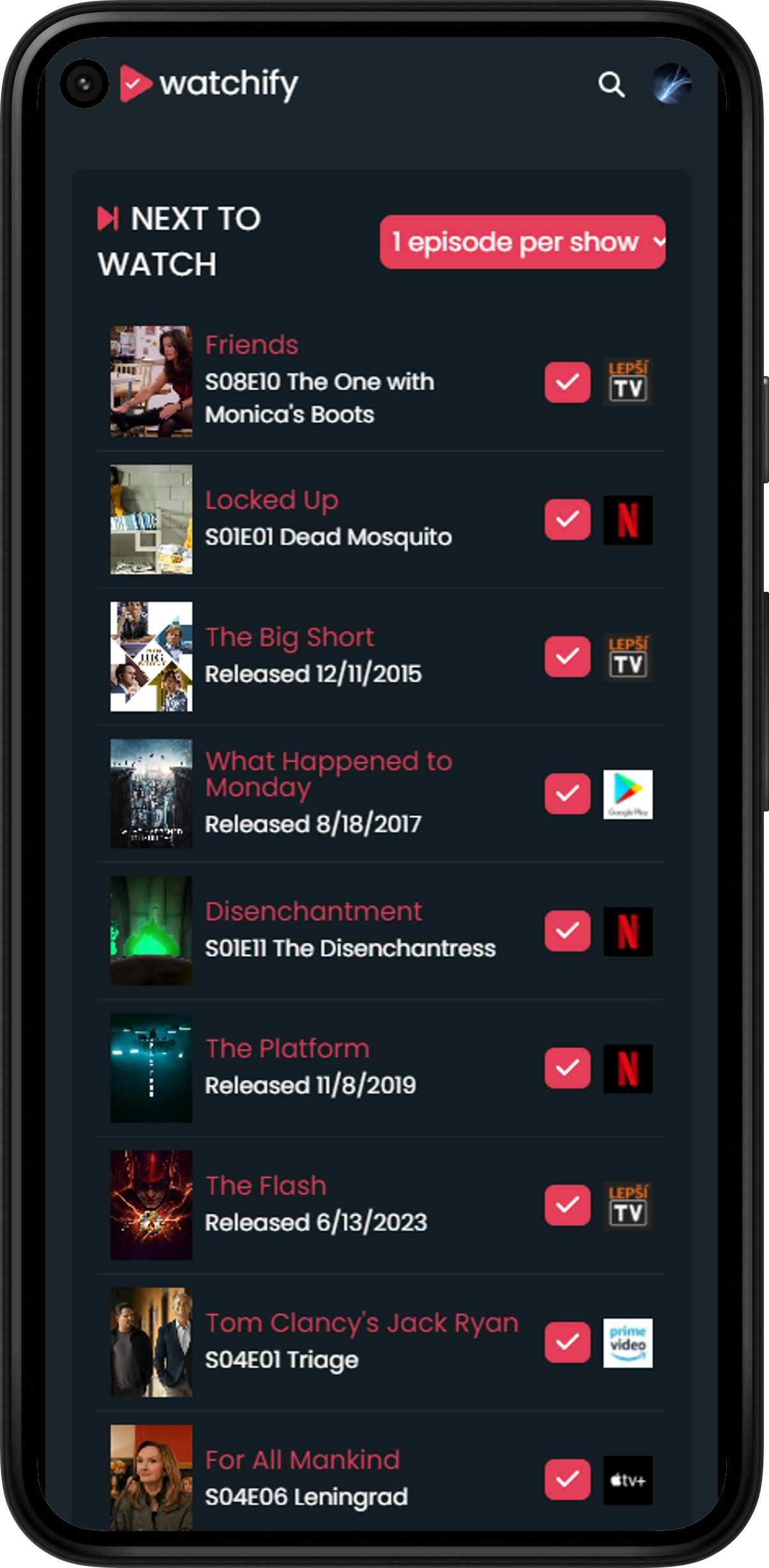 Watchify - mobilní verze Watchify - mobilní verze